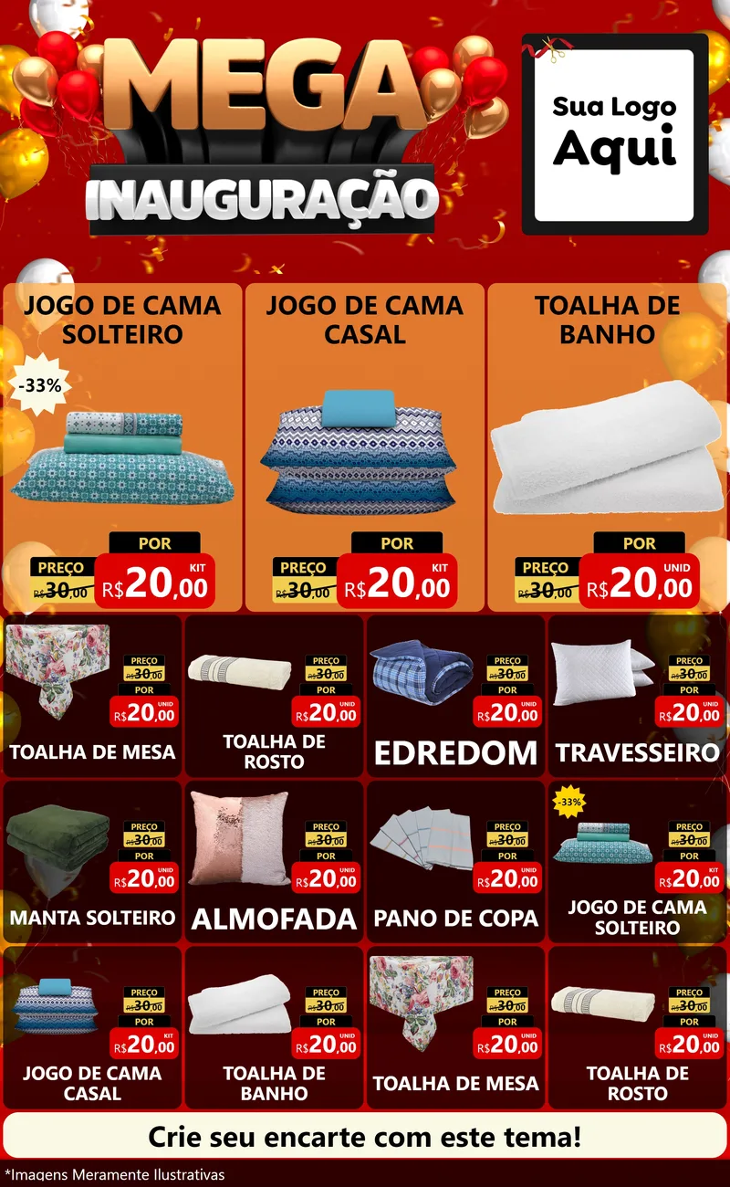 Modelo de Encarte para Encarte Grande com o tema Mega Inauguração para Cama, Mesa e Banho