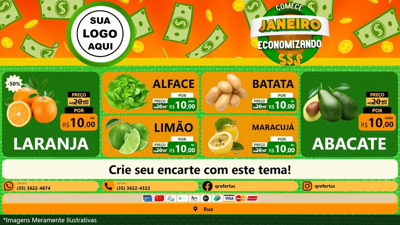 Modelo de TV para TV Horizontal com o tema Comece Janeiro Economizando para Hortifrúti