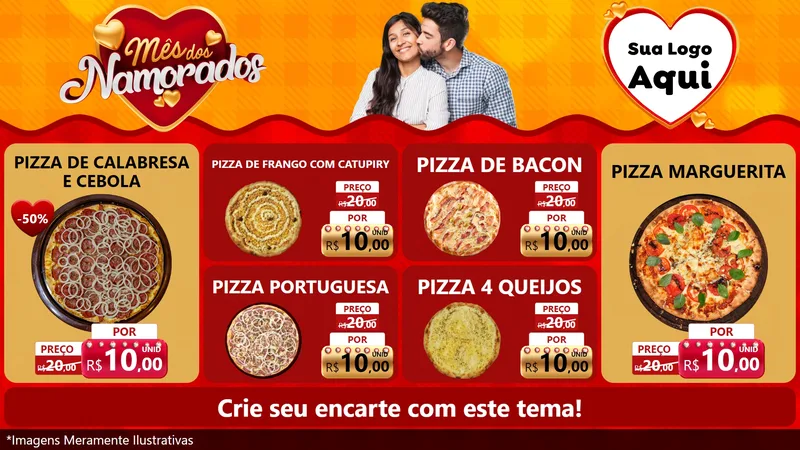 Modelo de TV para TV Horizontal com o tema Mês dos Namorados para Pizzaria