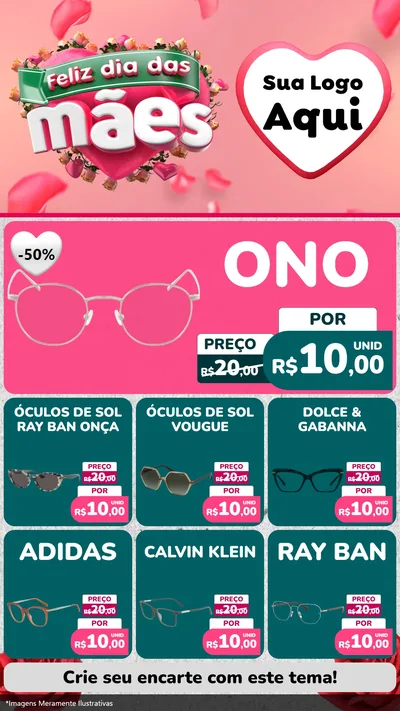 Modelo de Rede Social para Stories com o tema Feliz Dia das Mães para Óticas