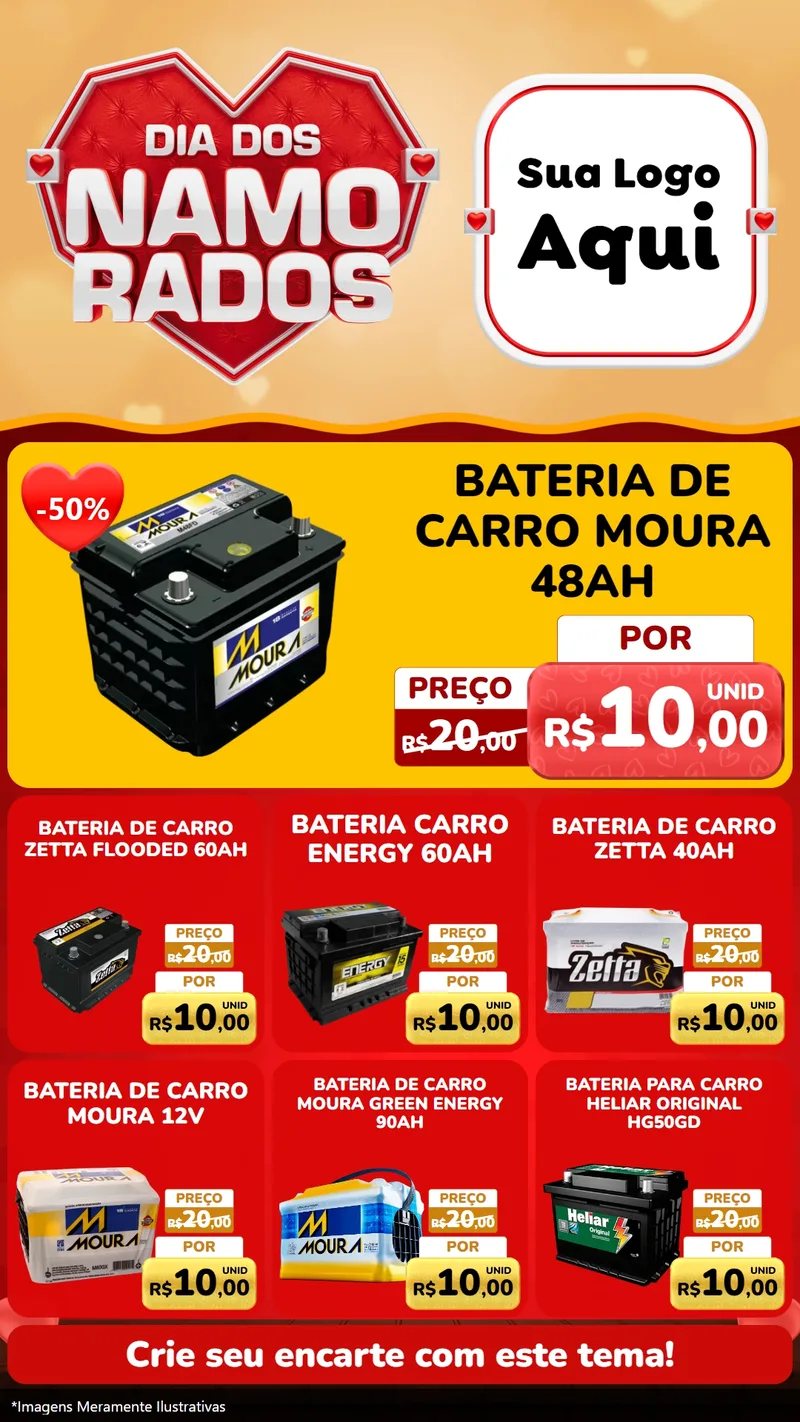 Modelo de Rede Social para Stories com o tema Dia dos Namorados para Baterias Elétricas