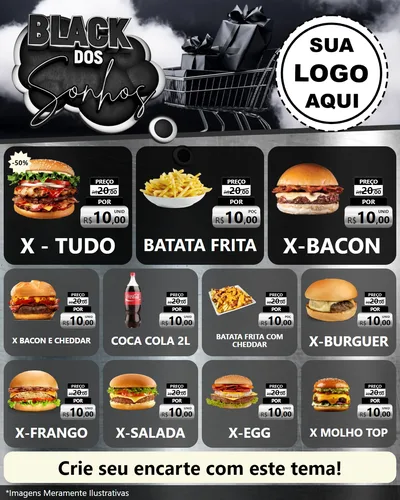 Modelo de Rede Social para Feed Instagram com o tema Black dos Sonhos para Hamburgueria