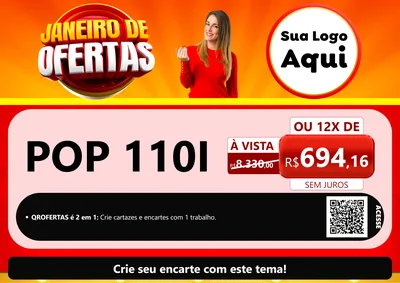 Modelo de Cartaz para Cartaz A4 Horizontal com o tema Janeiro de Ofertas para Concessionaria de Motos