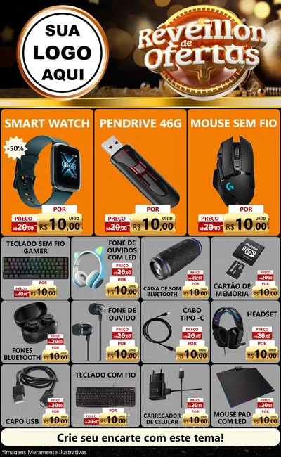 Modelo de Encarte para Encarte Grande com o tema Réveillon de Ofertas para Informática
