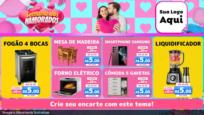Modelo de TV para TV Horizontal com o tema Semana dos Namorados para Móveis e Eletro