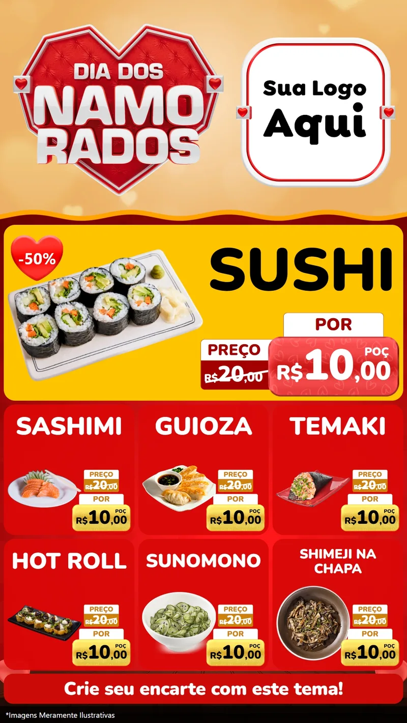Modelo de Rede Social para Stories com o tema Dia dos Namorados para Comida japonesa