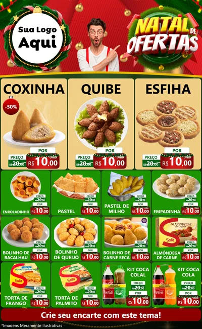 Modelo de Encarte para Encarte Grande com o tema Natal de Ofertas para Salgadaria