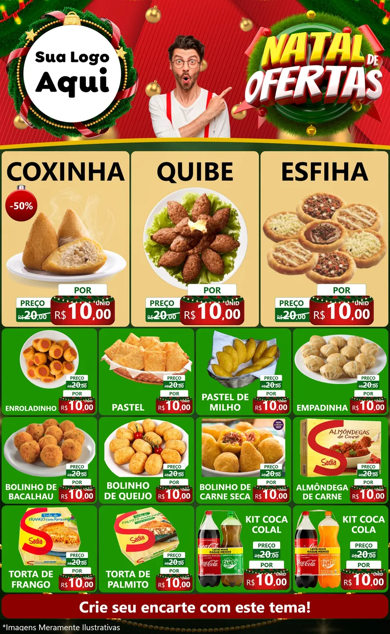 Modelo de Encarte para Encarte Grande com o tema Natal de Ofertas para Salgadaria