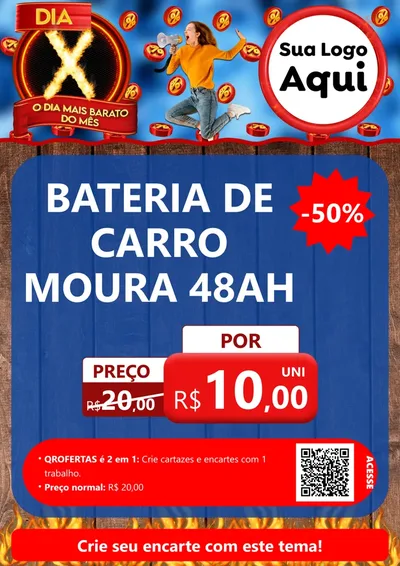 Modelo de Cartaz para Cartaz A4 Vertical com o tema Dia X - O Dia Mais Barato Do Mês para Baterias Elétricas