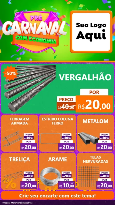 Modelo de Rede Social para Stories com o tema Pré-Carnaval Com Economia para Ferragens