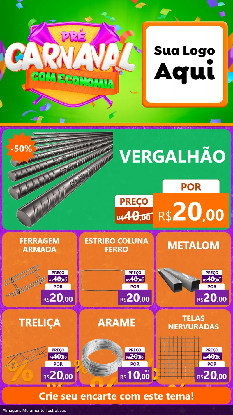 Modelo de Rede Social para Stories com o tema Pré-Carnaval Com Economia para Ferragens