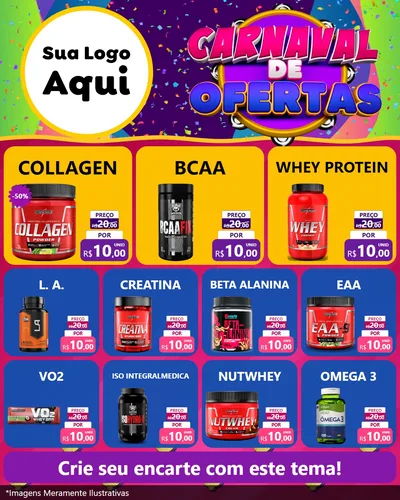 Modelo de Rede Social para Feed Instagram com o tema Carnaval de Ofertas para Suplementos alimentares