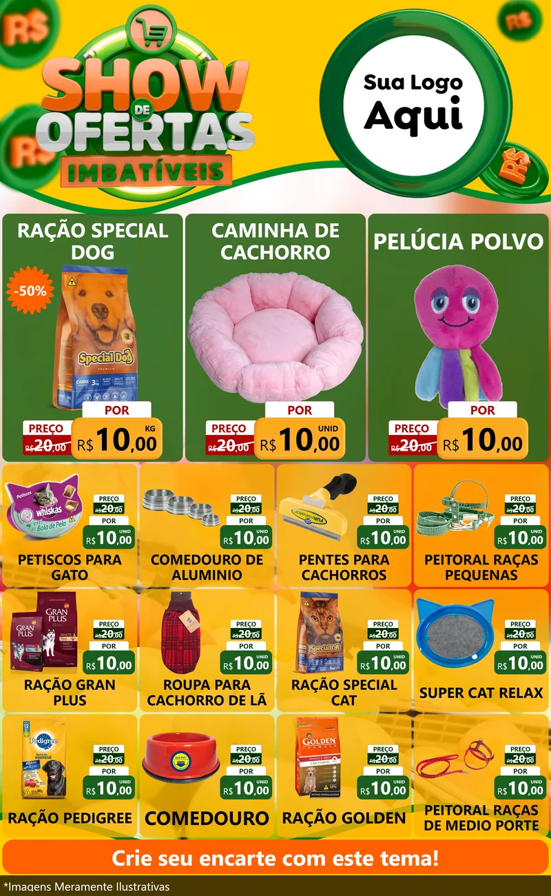 Modelo de Encarte para Encarte Grande com o tema Show de Ofertas Imbatíveis para Pet Shop