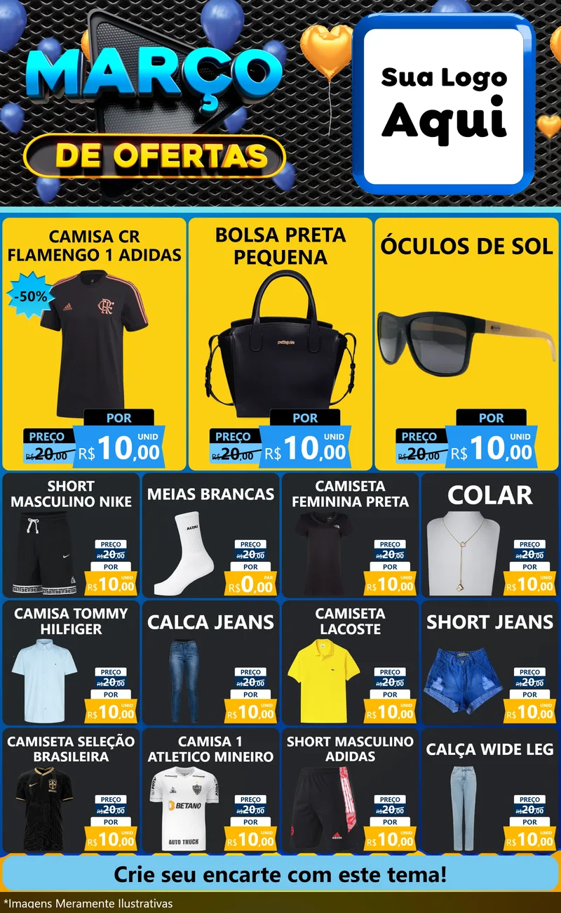 Modelo de Encarte para Encarte Grande com o tema Março de Ofertas para Roupas e acessórios