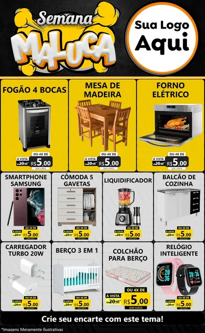 Modelo de Encarte para Encarte Grande com o tema Semana Maluca para Móveis e Eletro