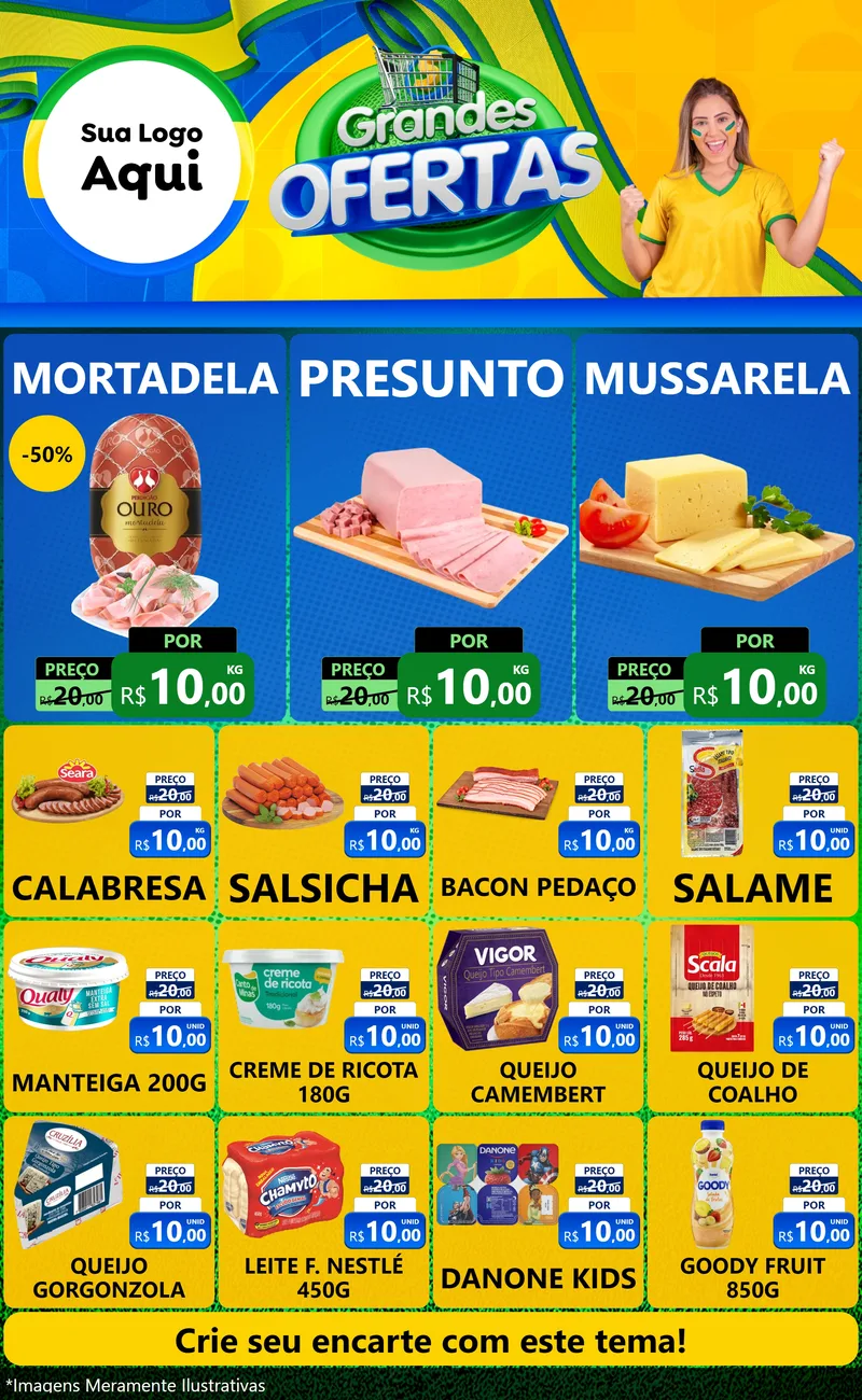 Modelo de Encarte para Encarte Grande com o tema Grandes Ofertas para Frios e Laticínios