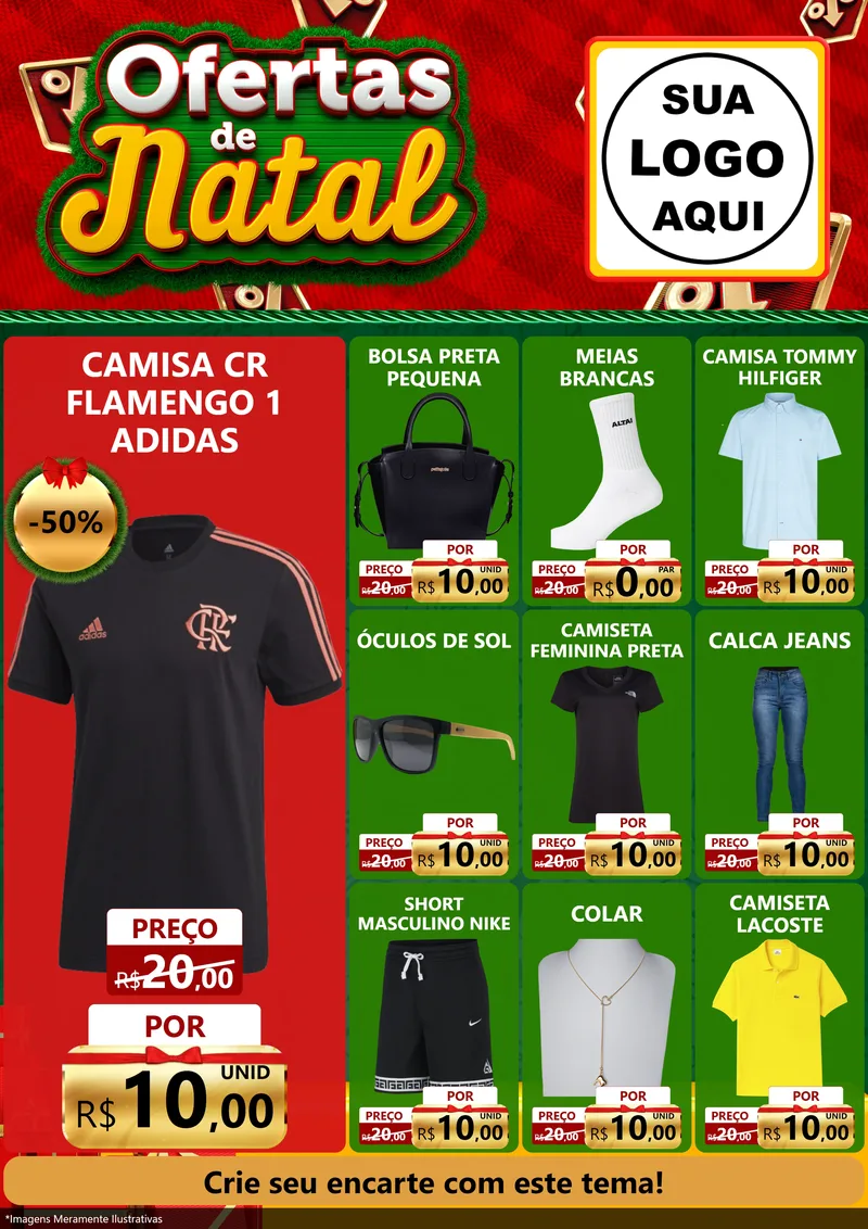 Modelo de Encarte para Encarte A4 Vertical com o tema Ofertas de Natal para Roupas e acessórios