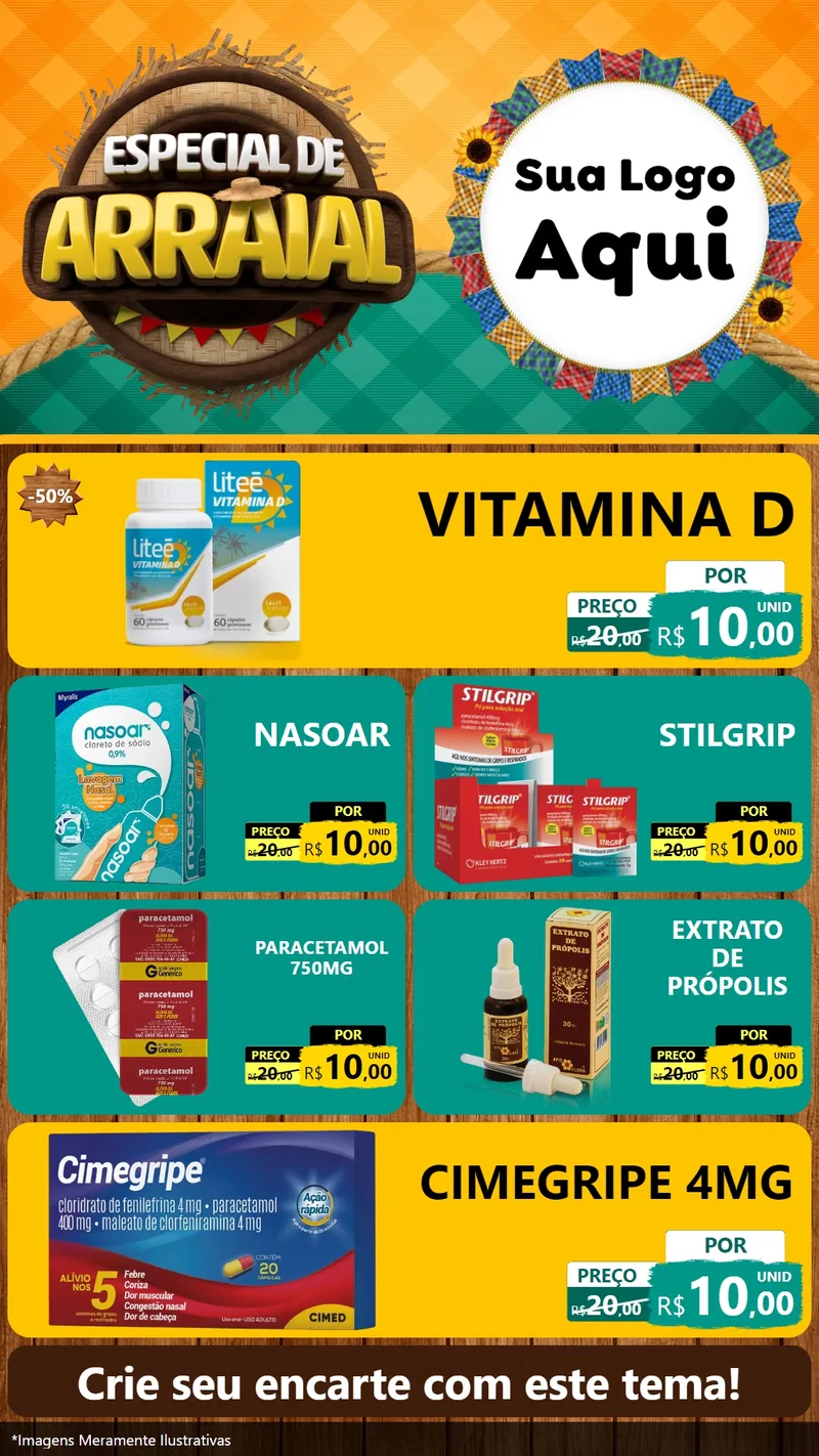 Modelo de TV para TV Vertical com o tema Especial De Arraial para Farmácia