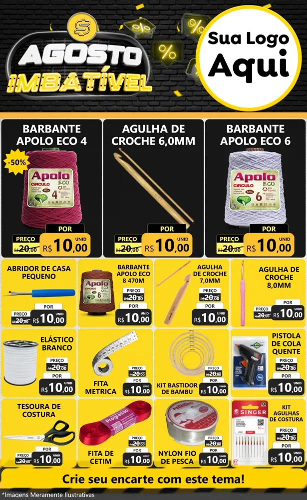 Modelo de Encarte para Encarte Grande com o tema Agosto Imbatível para Armarinho e Aviamentos