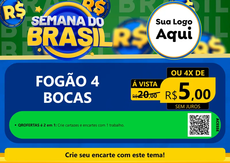 Modelo de Cartaz para Cartaz A4 Horizontal com o tema Semana Do Brasil para Móveis e Eletro