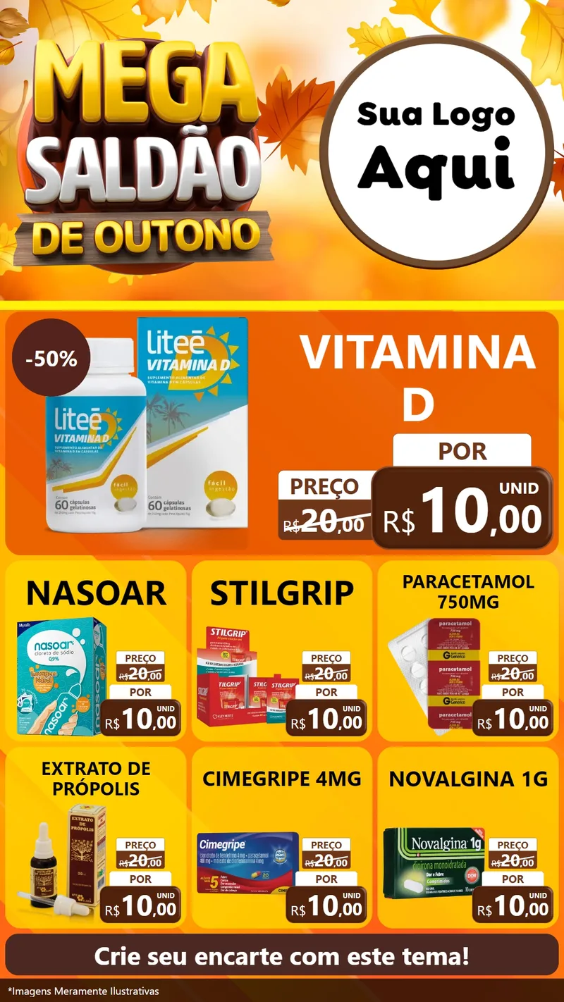 Modelo de Rede Social para Stories com o tema Mega Saldão de Outono para Farmácia
