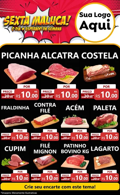 Modelo de Encarte para Encarte Grande com o tema Sexta Maluca! para Açougue