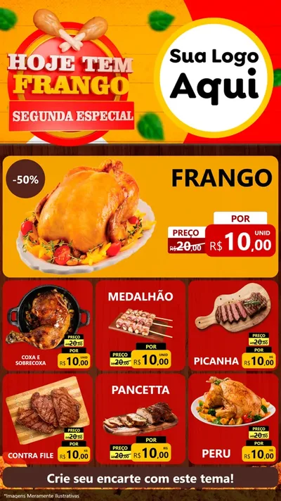 Modelo de Rede Social para Stories com o tema Hoje tem Frango Segunda Especial para Assados