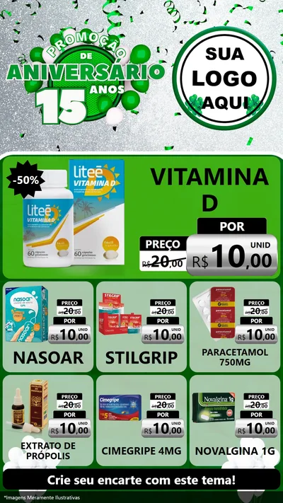 Modelo de Rede Social para Stories com o tema Promoção de Aniversário - 15 Anos para Farmácia
