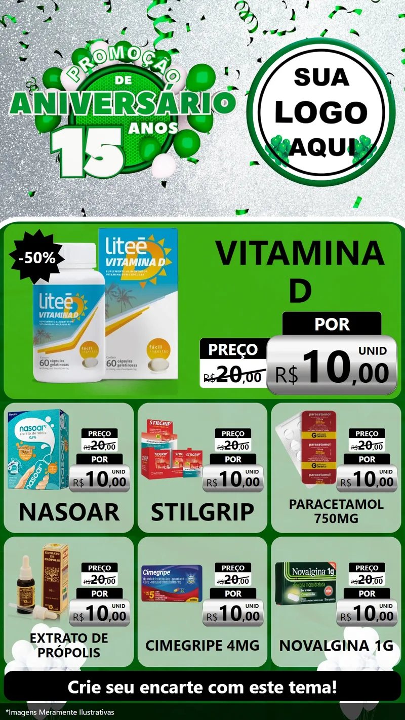 Modelo de Rede Social para Stories com o tema Promoção de Aniversário - 15 Anos para Farmácia