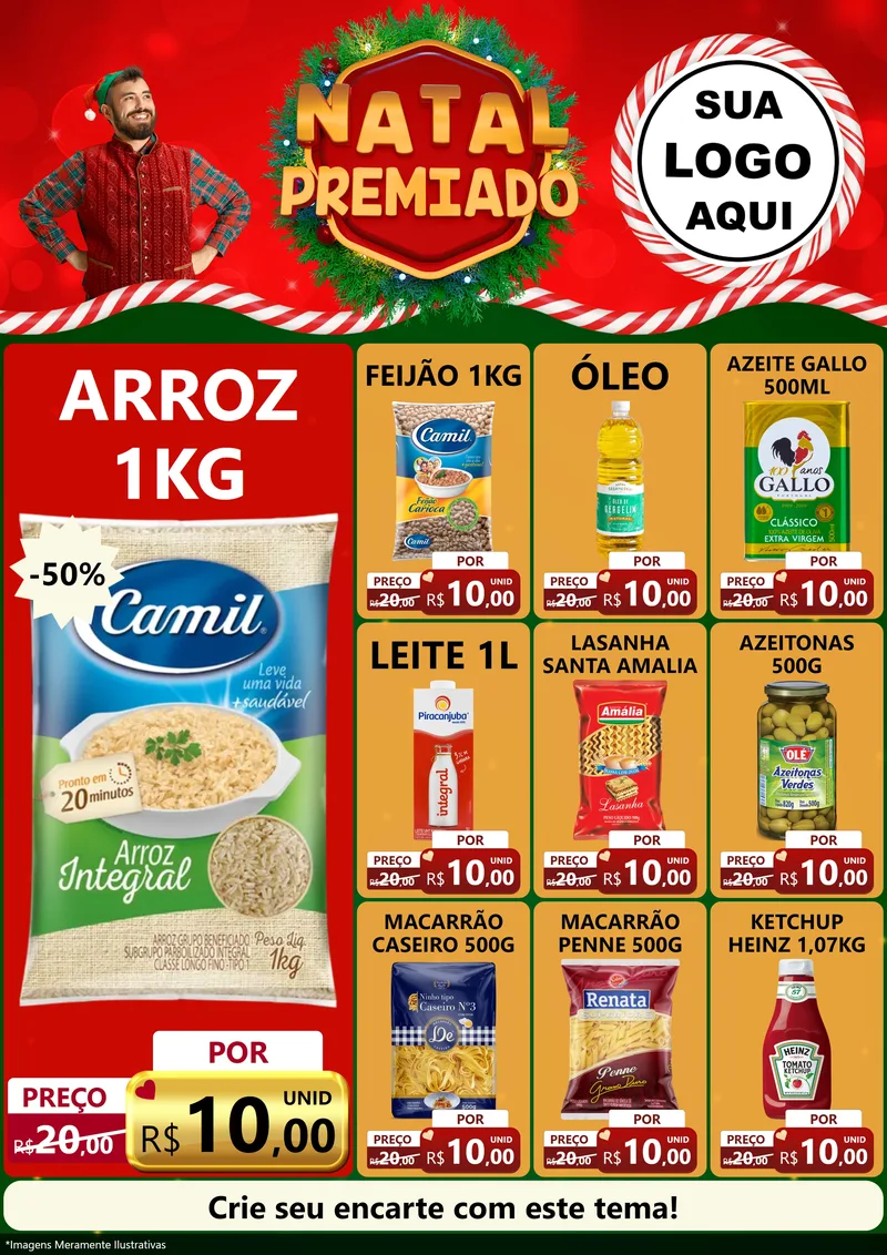 Modelo de Encarte para Encarte A4 Vertical com o tema Natal Premiado para Supermercado