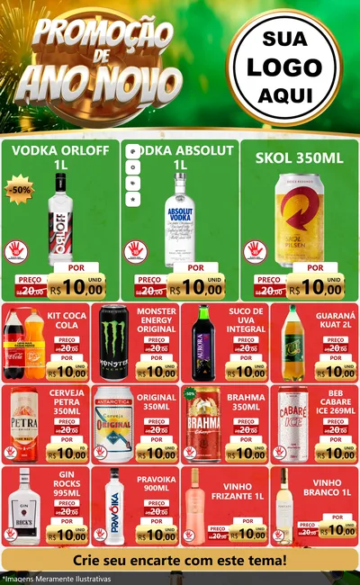 Modelo de Encarte para Encarte Grande com o tema Promoção de Ano Novo para Distribuidora de bebidas