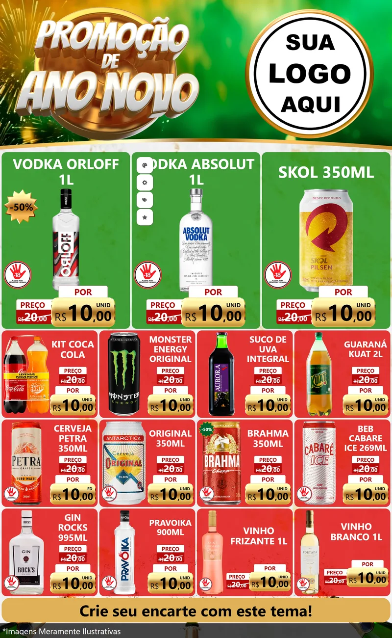 Modelo de Encarte para Encarte Grande com o tema Promoção de Ano Novo para Distribuidora de bebidas