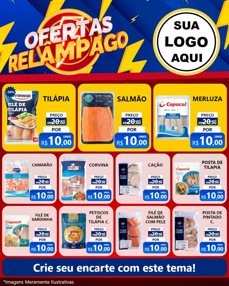 Modelo de Rede Social para Feed Instagram com o tema Ofertas Relâmpago para Peixaria
