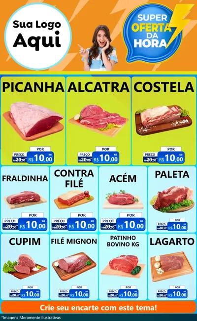 Modelo de Encarte para Encarte Grande com o tema Super Oferta da Hora para Açougue
