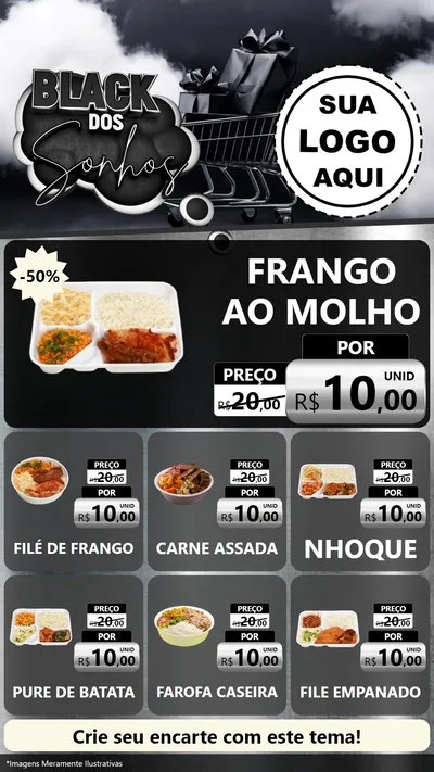 Modelo de Rede Social para Stories com o tema Black dos Sonhos para Restaurante