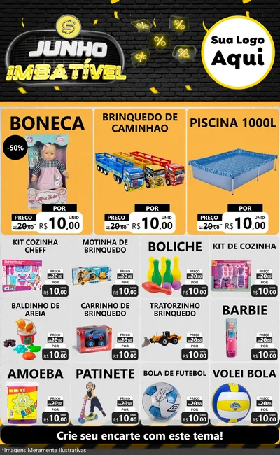 Modelo de Encarte para Encarte Grande com o tema Junho Imbatível para Brinquedos