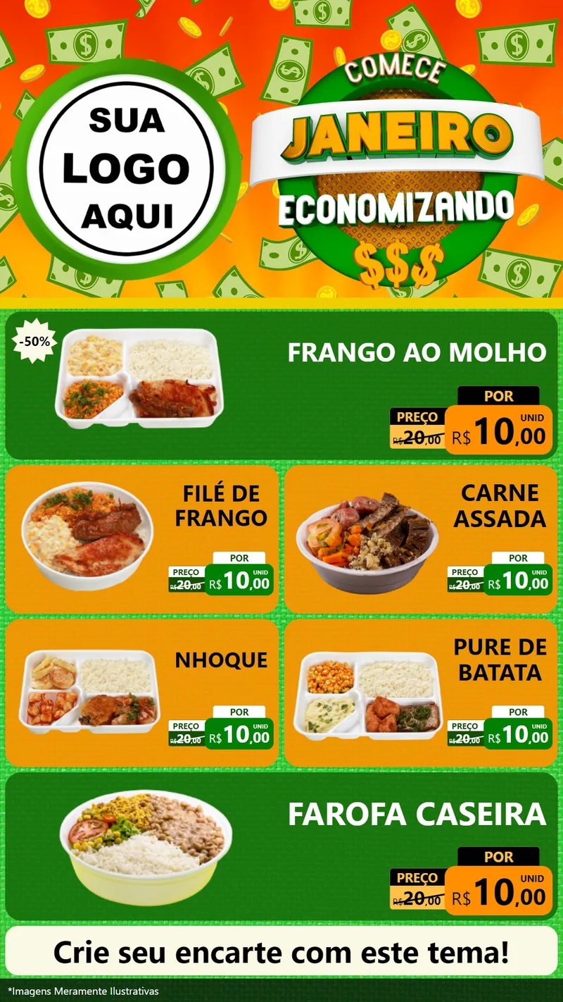 Modelo de TV para TV Vertical com o tema Comece Janeiro Economizando para Restaurante