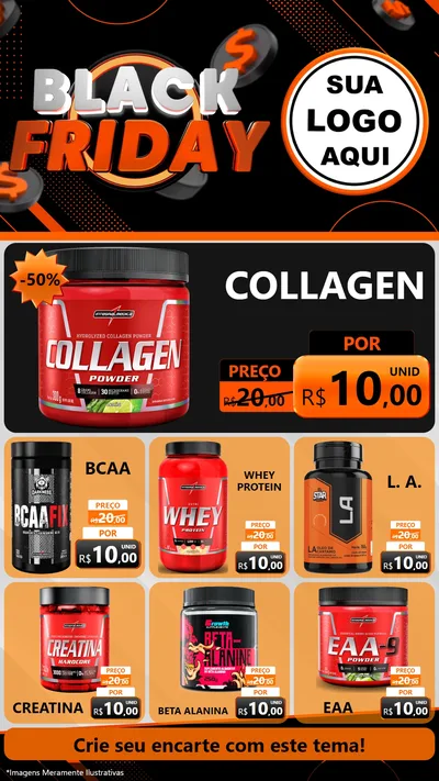 Modelo de Rede Social para Stories com o tema Black Friday para Suplementos alimentares