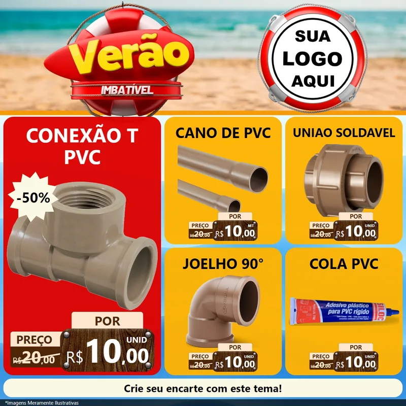 Modelo de Rede Social para Feed Facebook com o tema Verão Imbatível para Tubos e conexões