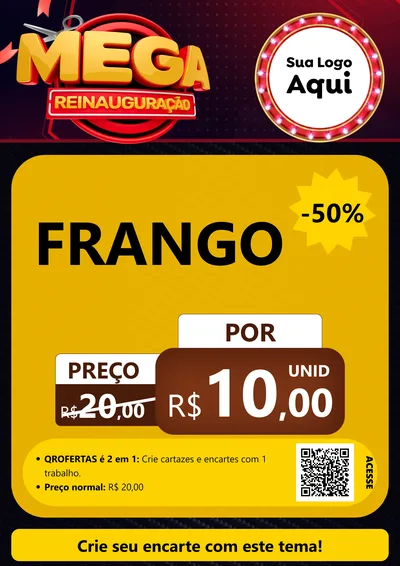 Modelo de Cartaz para Cartaz A4 Vertical com o tema Mega Reinauguração para Assados