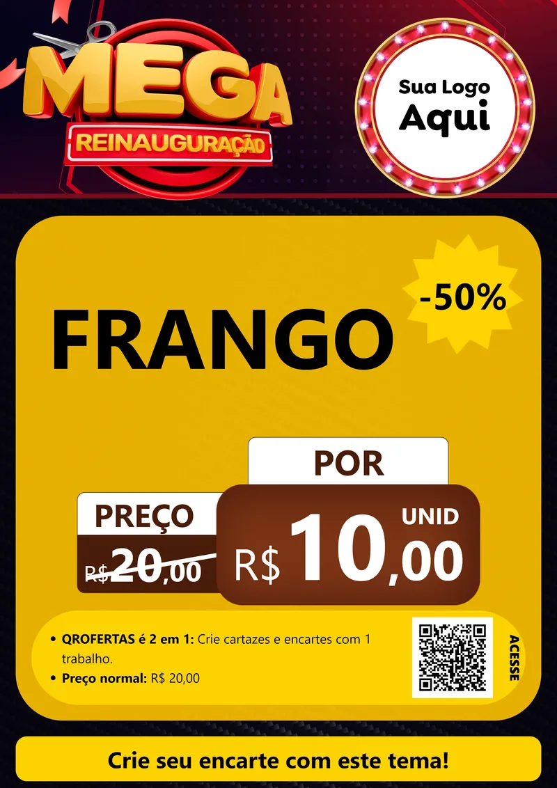 Modelo de Cartaz para Cartaz A4 Vertical com o tema Mega Reinauguração para Assados
