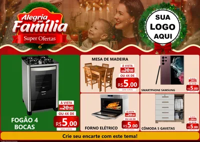 Modelo de Encarte para Encarte A4 Horizontal com o tema Alegria Em Família - Super Ofertas para Móveis e Eletro