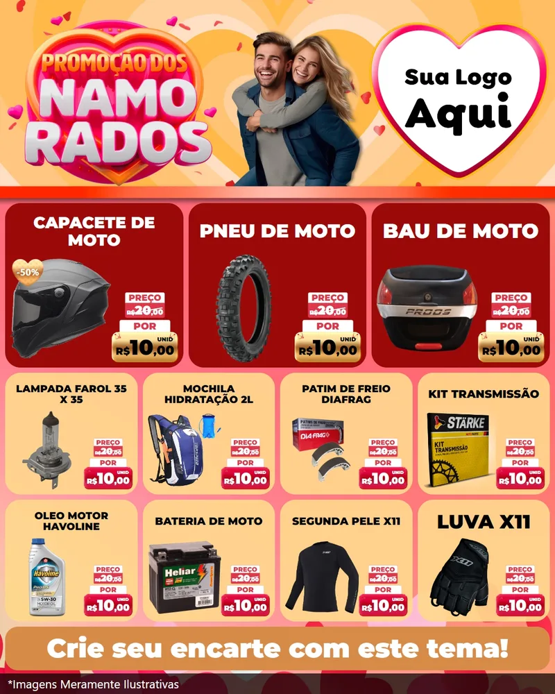 Modelo de Rede Social para Feed Instagram com o tema Promoção dos Namorados para Moto peças