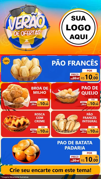 Modelo de TV para TV Vertical com o tema Verão de Ofertas para Padaria