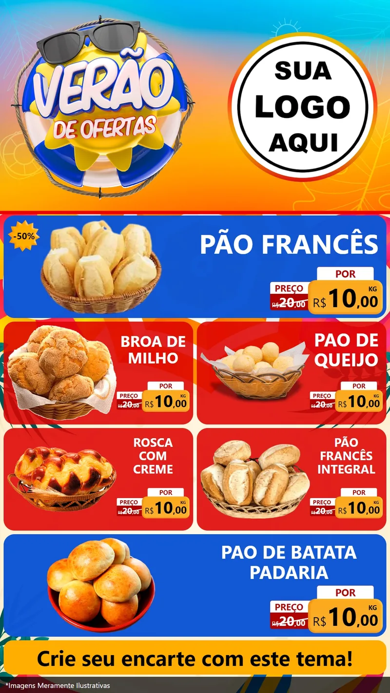 Modelo de TV para TV Vertical com o tema Verão de Ofertas para Padaria
