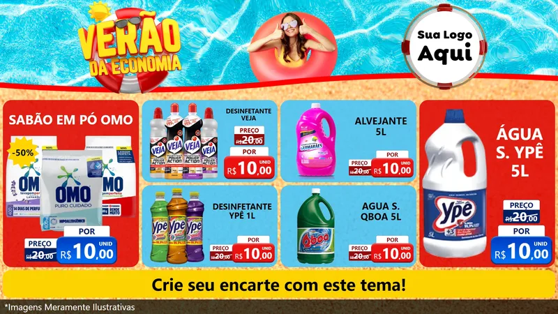 Modelo de TV para TV Horizontal com o tema Verão da Economia para Produtos de Limpeza