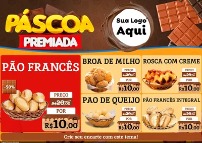 Modelo de Encarte para Encarte A4 Horizontal com o tema Páscoa Premiada para Padaria