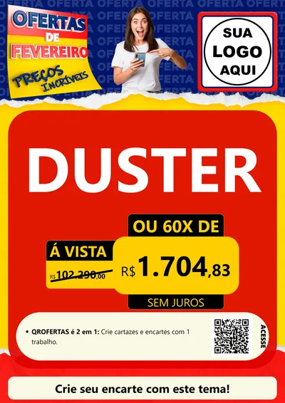 Modelo de Cartaz para Cartaz A4 Vertical com o tema Ofertas de Fevereiro - Preços Incríveis para Concessionaria de Carros
