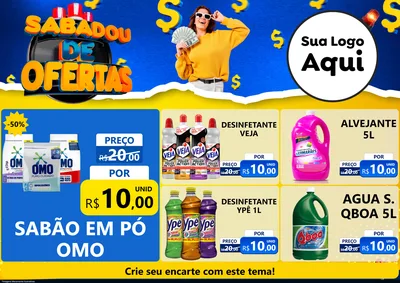 Modelo de Encarte para Encarte A4 Horizontal com o tema Sabadou de Ofertas para Produtos de Limpeza