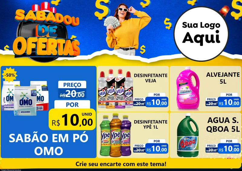 Modelo de Encarte para Encarte A4 Horizontal com o tema Sabadou de Ofertas para Produtos de Limpeza